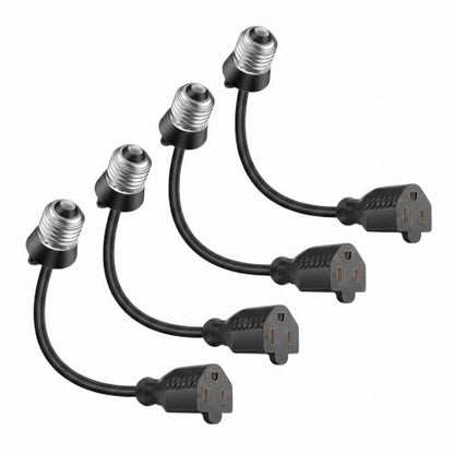 4pcs 3 Outlet Light Socket Adapter (Black)