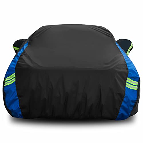 Car Cover Waterproof All Weather for Automobiles Sedan Up to 178" L (Black-Blue / Fit Sedan Length Up to 177 inch)