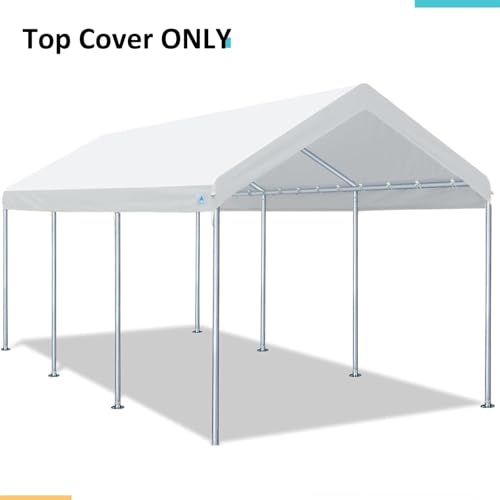 Carport Replacement Canopy Cover for Car Tent Top Garage Shelter Cover Tarp with Ball Bungees (White / 10' x 20')
