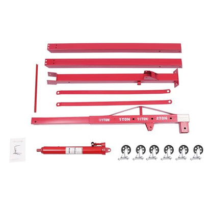 Folding Engine Hoist 2 Ton Engine Crane Lift with 6 Caster Wheels 4400LBS Steel Hydraulic Engine Crane 4 Adjustable Positions for Car Fixing Workshops Garages Warehouse (Red 1T)