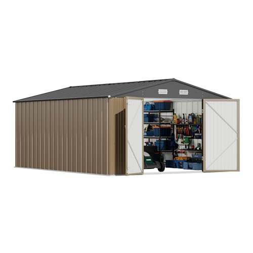 10x14 FT Outdoor Storage Shed (Brown / 10x14 FT)