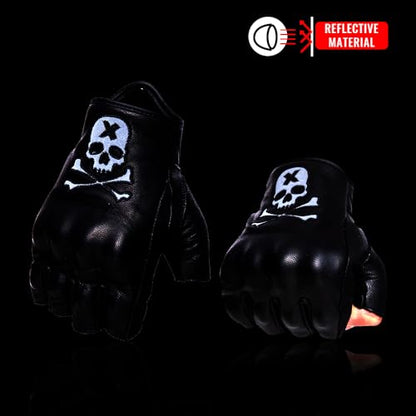 Goatskin Leather Motorcycle Motorbike Powersports Racing Gloves Reflective Skull Touchscreen for Men and Women Model (HEE2 / X-Small)