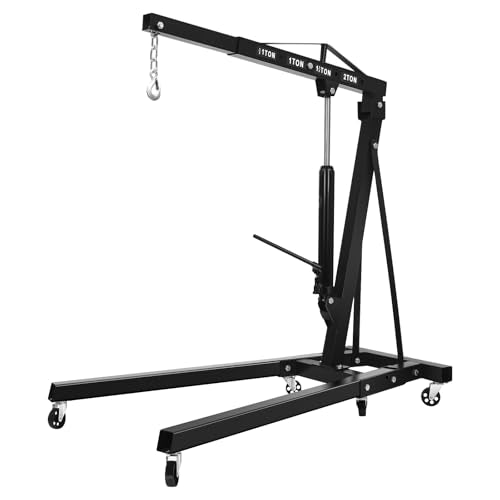 Folding Engine Crane 2 Ton Folding Engine Hoist 4400lbs Crane Hoist Lift with 6 Iron Caster Wheels for Garage (Black-A / 2T-4400lbs)