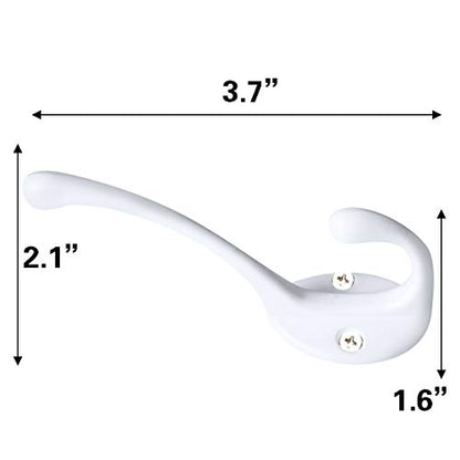10 Pack Heavy Duty Dual Coat Hooks Wall Mounted with 20 Screws Retro Double Hooks Utility Black Hooks for Coat (White)