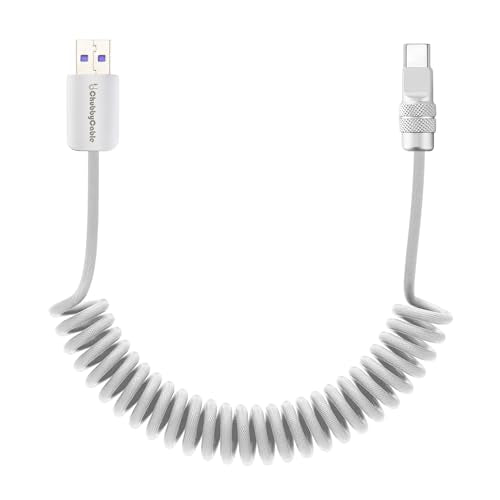 USB A to C 120W Braided Coiled Charging Cable (White / USB A-Type C)