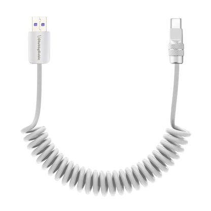 USB A to C 120W Braided Coiled Charging Cable (White / USB A-Type C)