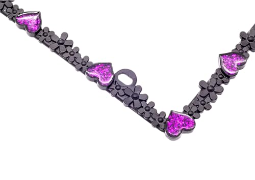 3D Shining Daisy Heart License Plate Frame from Pure Zinc Alloy Metal Perfect Plate Holder (Matt Black with Purple Glitter, Luminously Heart)