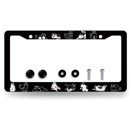 Cute Animal Cat Stainless Steel Cats License Plate Frame 12.2 x 6.2 Inch (Cute Cats Print)
