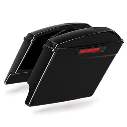 Motorcycle 5" Stretched Saddlebags Fit For Harley Touring 2014 (5" Stretched Bags-Vivid Black W/ Black Latches & 6x9 Lids)