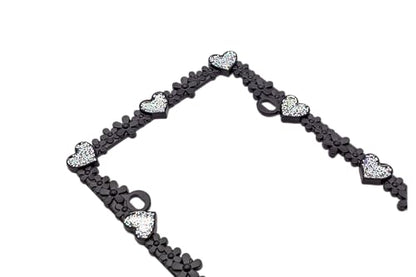 3D Shining Daisy Heart License Plate Frame from Pure Zinc Alloy Metal Perfect Plate Holder (Matt Black with Silver Glitter, Luminously Heart)