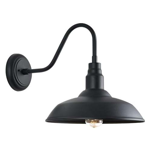 14in Outdoor Gooseneck Light Fixture for Porch (Matte Black / 14" Dome)