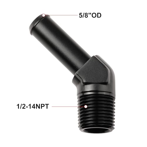 1 2 NPT Male to 5 (1/2 NPT to 5/8 Barb / Black - 45 Degree)