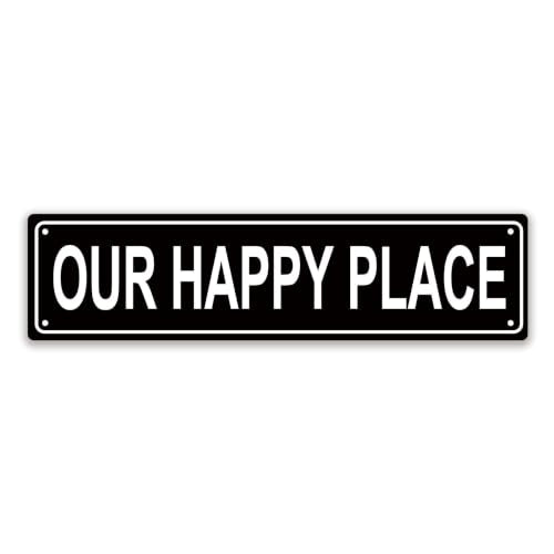 OUR HAPPY PLACE SPACE Metal Tin Street Sign Bar Cafe Garage Cave Home Room Wall Bathroom Farmhouse Garden Porch Patio Decor (OUR HAPPY PLACE)