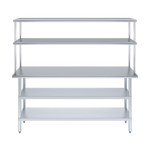 Stainless Steel Work Table with 2 Shelves & Overshelf (14" x 72" Table With 2 Shelves + 12" Overshelf)