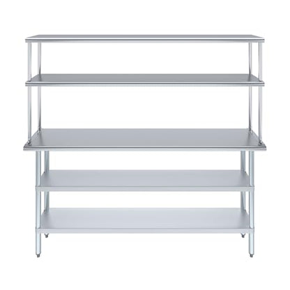 Stainless Steel Work Table with 2 Shelves & Overshelf (14" x 72" Table With 2 Shelves + 12" Overshelf)