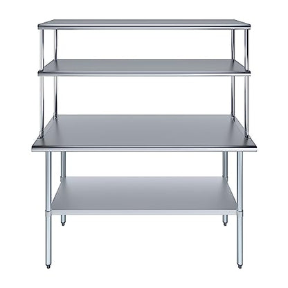 Stainless Steel Work Table Double Tier Overshelf (24" x 60" Work Table + 18" Overshelf)