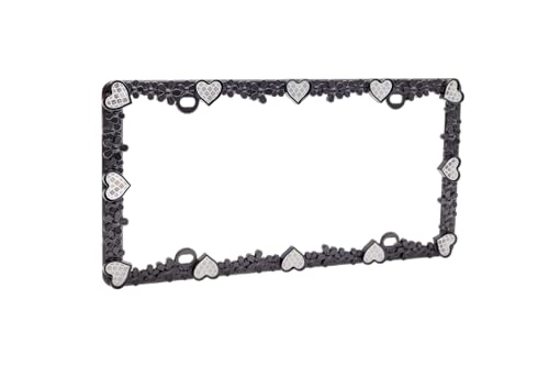 3D Daisy Heart License Plate Frame from Pure Zinc Alloy Metal Perfect Plate Holder (Matt Black with Silver Reflective Heart)