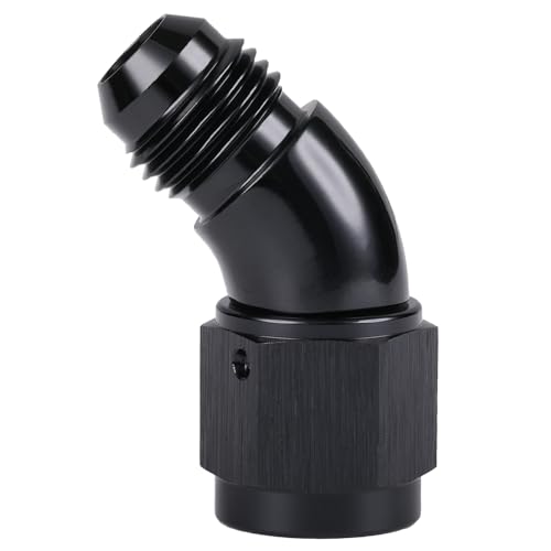 45 Degree 6AN Male to 6AN Female Swivel Full Flow Fitting Adapter Coupler Aluminum Black (6AN / Black - 45 Degree)