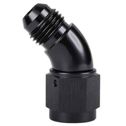 45 Degree 6AN Male to 6AN Female Swivel Full Flow Fitting Adapter Coupler Aluminum Black (6AN / Black - 45 Degree)