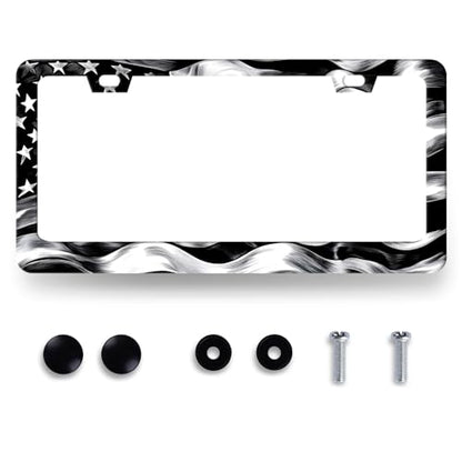 Black White American Flag License Plate Frame Patriotic License Holder (Vintage American Flag Black White Flag)