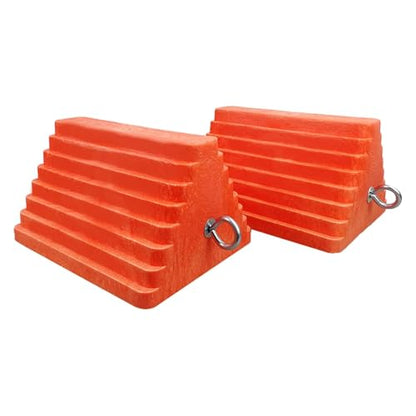 2 Packs Wheel Chocks Heavy Duty Orange with Eyebolt (Orange-2 pcs)