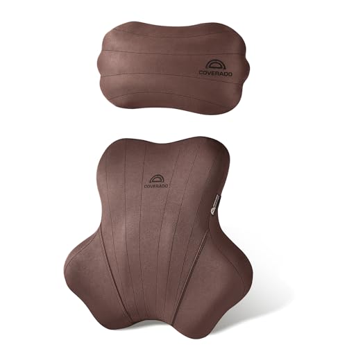 Car Lumbar Support Pillow and Car Neck Pillow Kit (Coffee-01 / 2 Pieces)