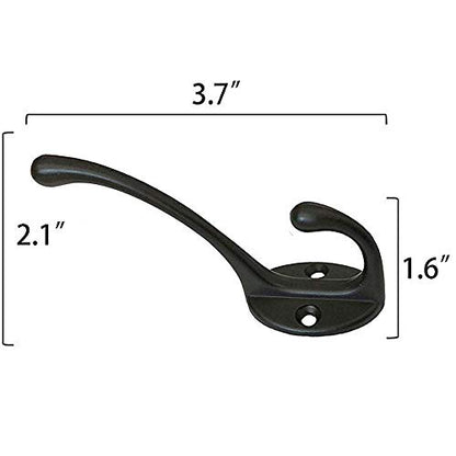 10 Pack Black Double Coat Hooks No Rust Hooks for Coat (Black)