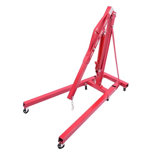 Folding Engine Hoist 2 Ton Engine Crane Lift with 6 Caster Wheels 4400LBS Steel Hydraulic Engine Crane 4 Adjustable Positions for Car Fixing Workshops Garages Warehouse (Red 1T)