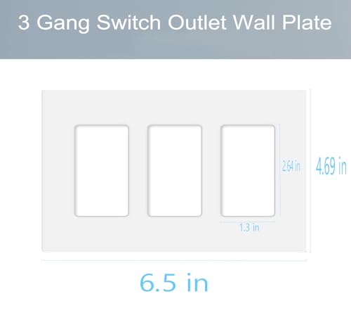 3 Gang Screwless Decorator Wall Plate Cover Switch Outlet Electrical Faceplate for Light Switche (2 Pack / Triple Decora-White)