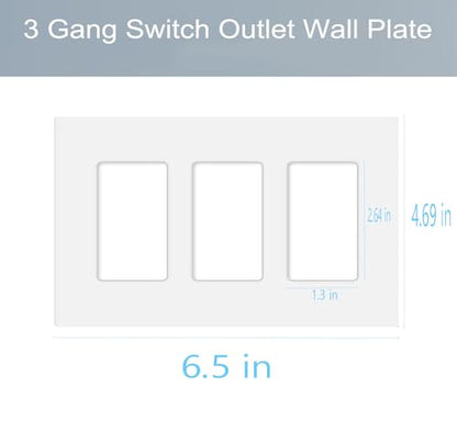 3 Gang Screwless Decorator Wall Plate Cover Switch Outlet Electrical Faceplate for Light Switche (2 Pack / Triple Decora-White)