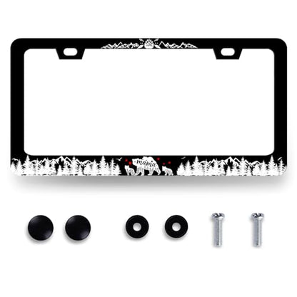 Mama Bear License Plate Frame Forest Mountain License Holder with 2 Holes (Mama Bear With Mountains Forest)
