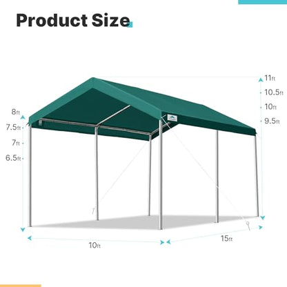 Adjustable 10x15 ft Heavy Duty Carport Car Canopy Garage Boat Shelter Party Tent (Green / 10'x15')