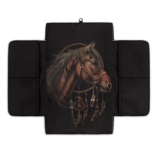 Brown Horse Dream Catcher Auto Center Console Cover Armrest Seat Box Pad Protector with Side Storage Pocket Middle Console Pad Arm Rest Protective Cover Car Interior Protection (Brown Horse Dream Catcher)