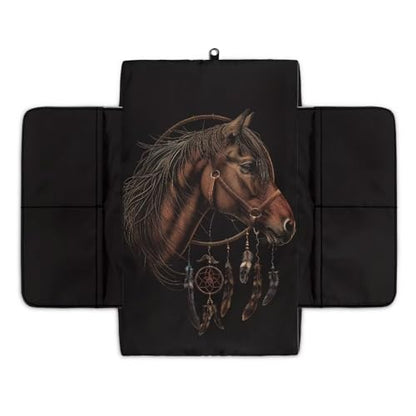 Brown Horse Dream Catcher Auto Center Console Cover Armrest Seat Box Pad Protector with Side Storage Pocket Middle Console Pad Arm Rest Protective Cover Car Interior Protection (Brown Horse Dream Catcher)