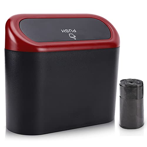 Car Trash Can with Lid (Black/Red Lid)