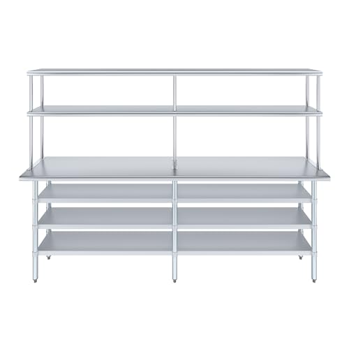 18" x 96" Stainless Steel Work Table with 3 Shelves and 12" Wide Double Tier Overshelf (18" x 96" Table with 3 Shelves + 12" Overshelf)