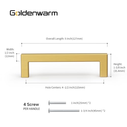 10 Pack 4-1/2In Gold Cabinet Handles Brushed Brass Drawer Pulls (Gold / 4-1/2 Inch Hole Centers)