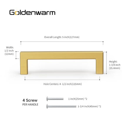 10 Pack 4-1/2In Gold Cabinet Handles Brushed Brass Drawer Pulls (Gold / 4-1/2 Inch Hole Centers)