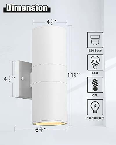 Cylinder Outdoor Wall Sconce Lights (White 2PK)