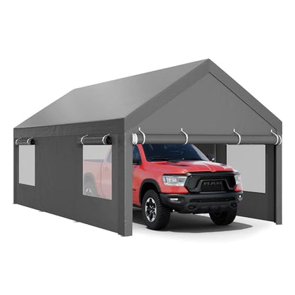 JY QAQA 10x20 FT Heavy Duty Carport with Removable Side Walls and Doors (Gray / 10x20 FT)