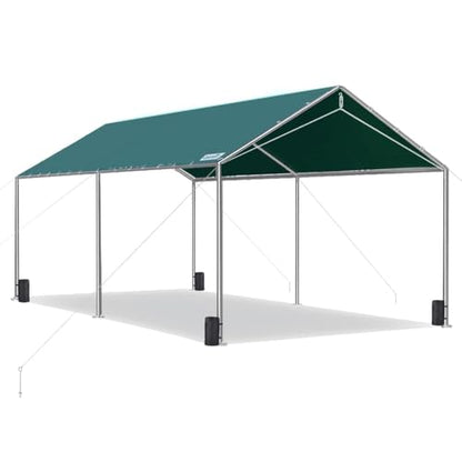 10x20 ft Heavy Duty Car Canopy Galvanized Frame Carport Outdoor Party Tent Boat Shelter with 3 Reinforced Steel Cables (Green / 10'x20')