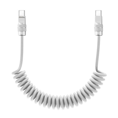 USB C to C 240W Braided Coiled Charging Cable (White / Type C-Type C)