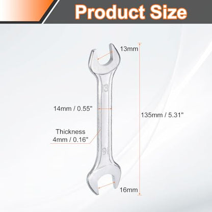 2pcs Double Open End Wrench 13mm x 16mm Metric 15 Degree Offset Angle Small Flat Head Wrench Galvanizing Open Ended Spanner for Automotive Repair Furniture Assembly (13mm x 16mm)