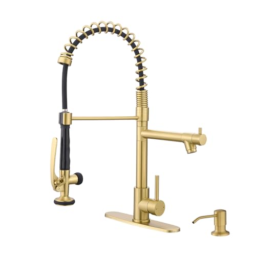 Commercial Kitchen Sink Faucet with Pull Down Sprayer Brushed Gold (Gold Brushed)