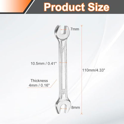 2pcs Double Open End Wrench 7mm x 8mm Metric 15 Degree Offset Angle Small Flat Head Wrench Galvanizing Open Ended Spanner for Automotive Repair Furniture Assembly (7mm x 8mm)