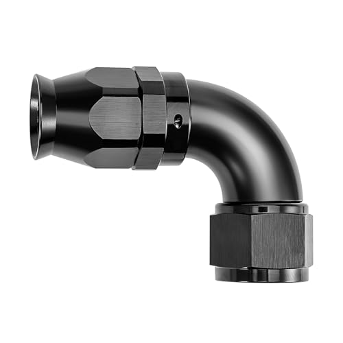 6AN 90 Degree PTFE One Piece Full Flow End Hose Fitting Aluminum Black (6AN / 90 Degree)