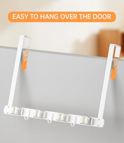 Broom Holder Over The Door with Hooks (White)