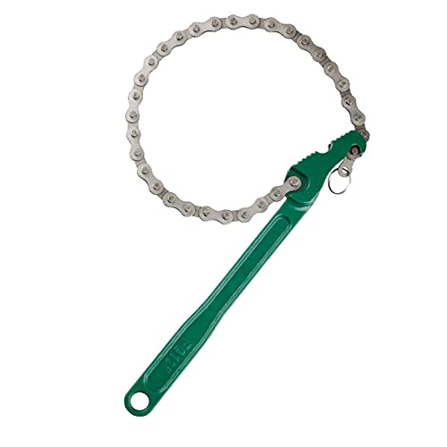 12 Inch Sturdy Carbon Steel Adjustable Heavy Duty Ratcheting Chain Oil Filter Wrench Reversible Chain Style Pipe Fitter With Multi (Green / 12 Inch)