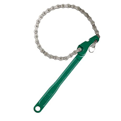 12 Inch Sturdy Carbon Steel Adjustable Heavy Duty Ratcheting Chain Oil Filter Wrench Reversible Chain Style Pipe Fitter With Multi (Green / 12 Inch)