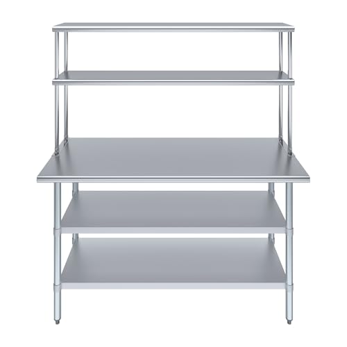 Stainless Steel Work Table with 2 Shelves (24" x 60" Table With 2 Shelves + 12" Overshelf)